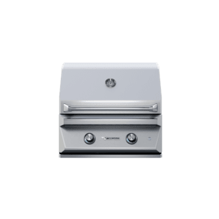 A stainless steel grill is sitting on a white surface.