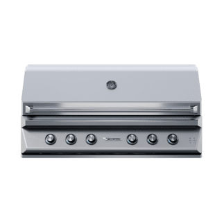 A stainless steel grill with four burners on a white background.