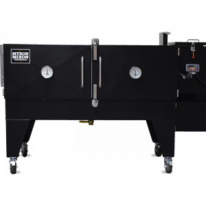 A black mtson bbq grill with wheels on a white background