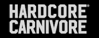 The logo for hardcore carnivore is white on a black background.