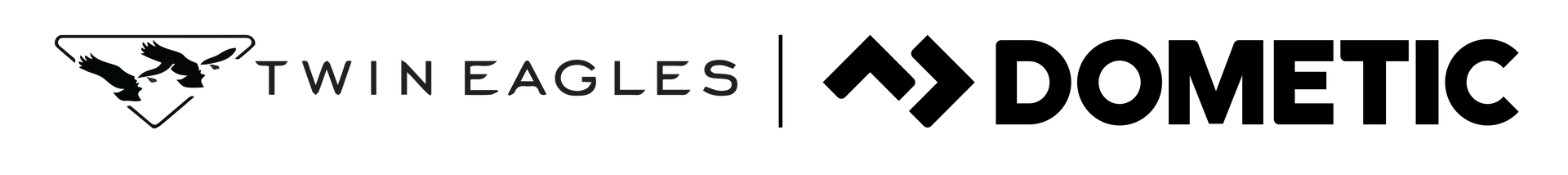 A black and white logo for twin eagles and dometic