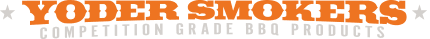 The word yoder smokers is written in orange on a white background.