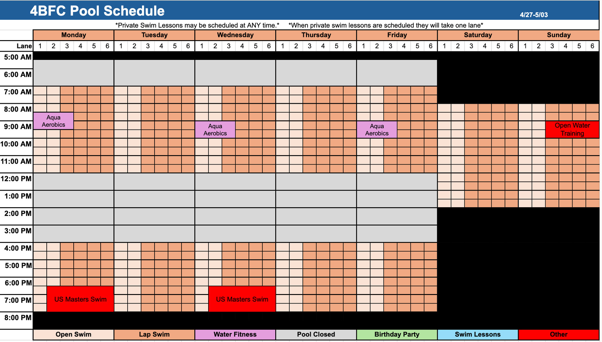 Pool Schedule