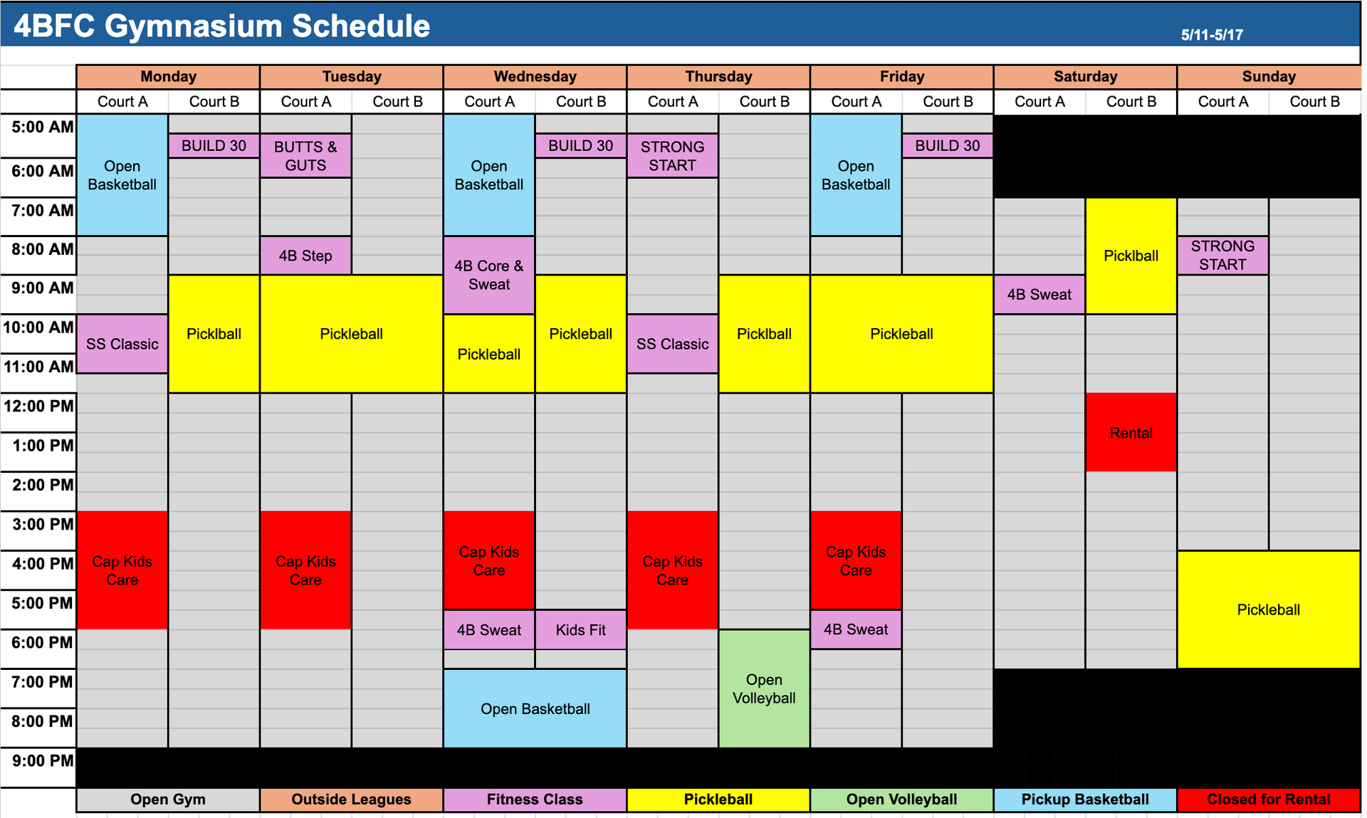 court schedule