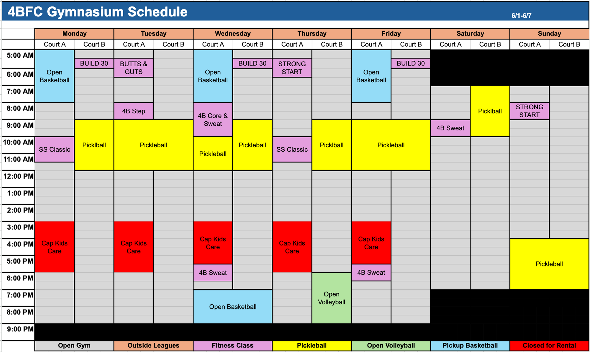 court schedule