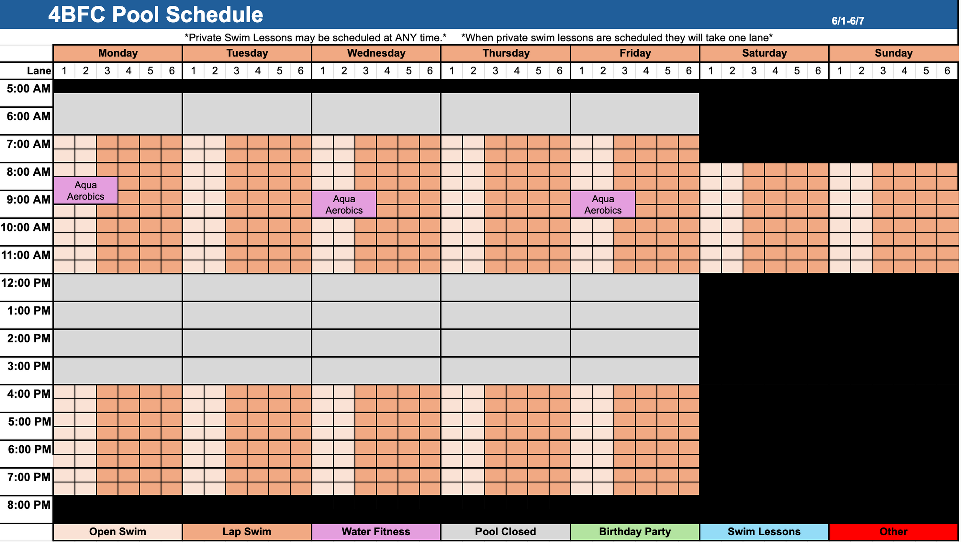 Pool Schedule
