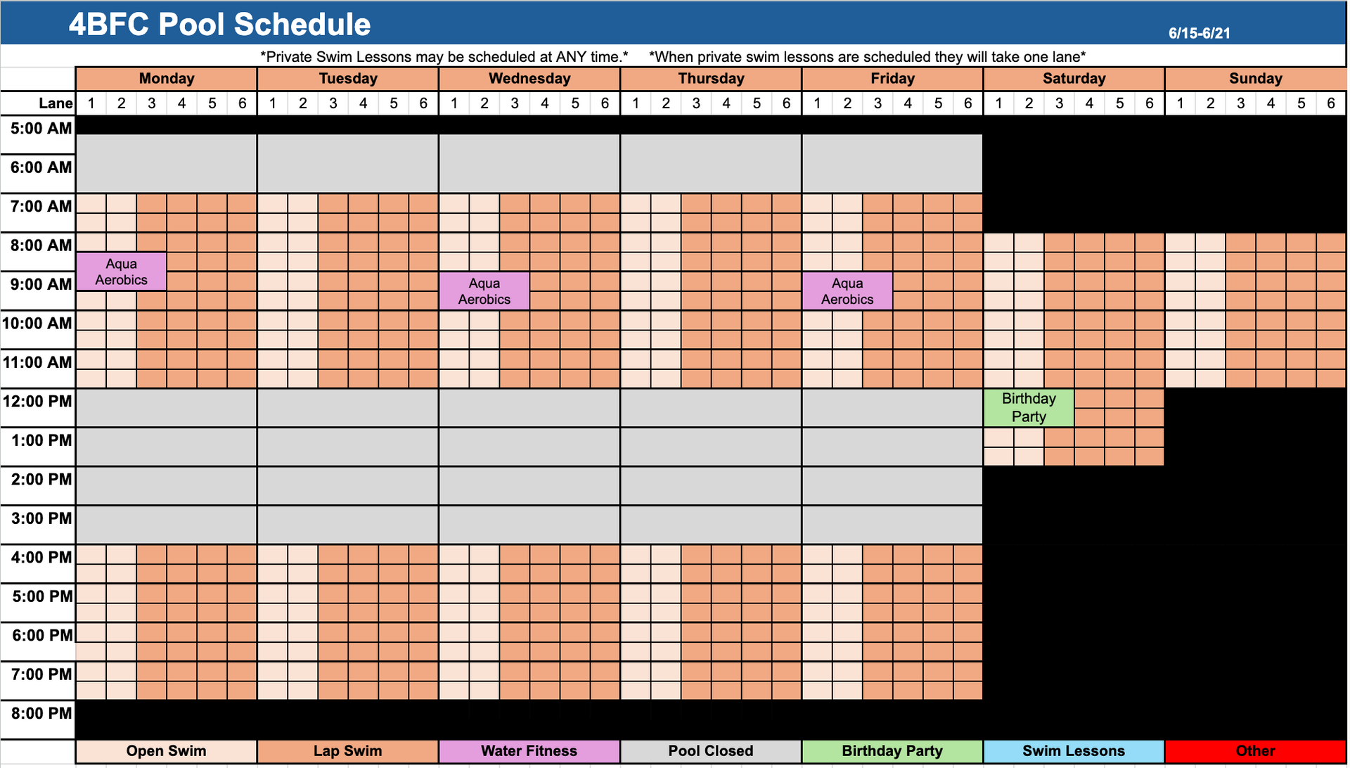 Pool Schedule