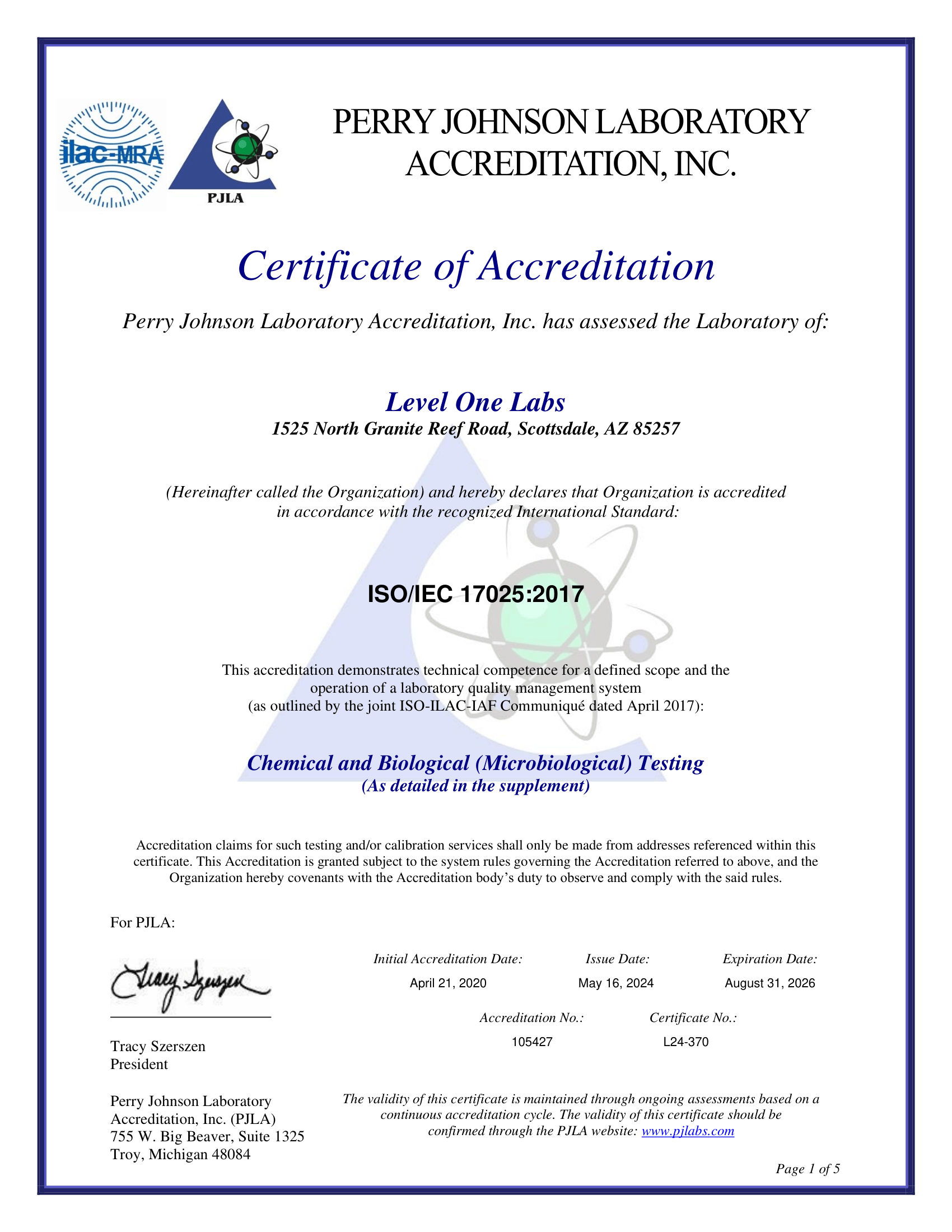 Perry Johnson Lab Cert