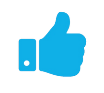 A blue thumbs up icon on a white background.