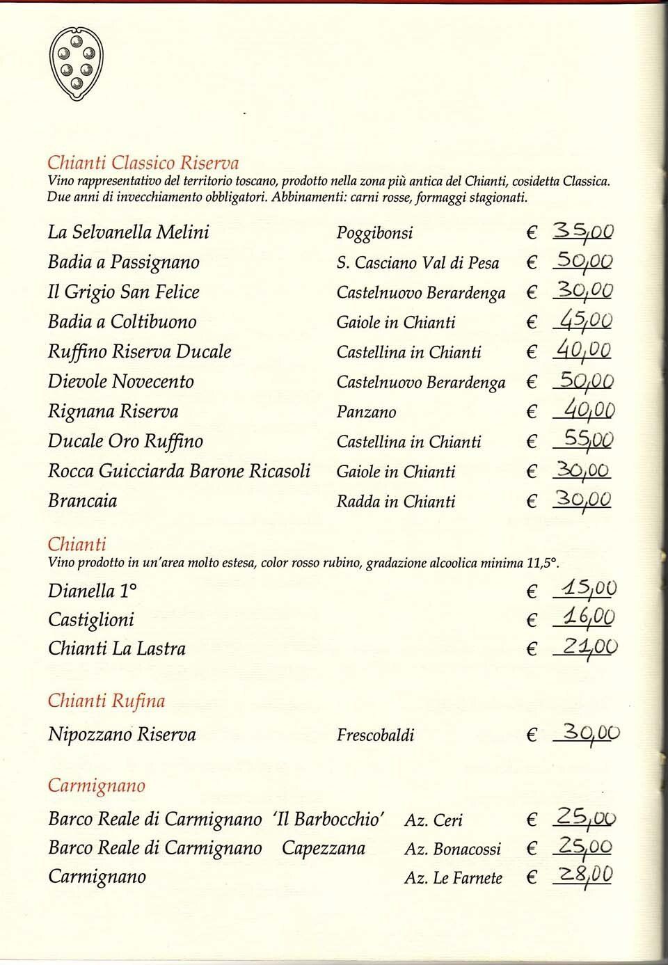 Carta dei vini