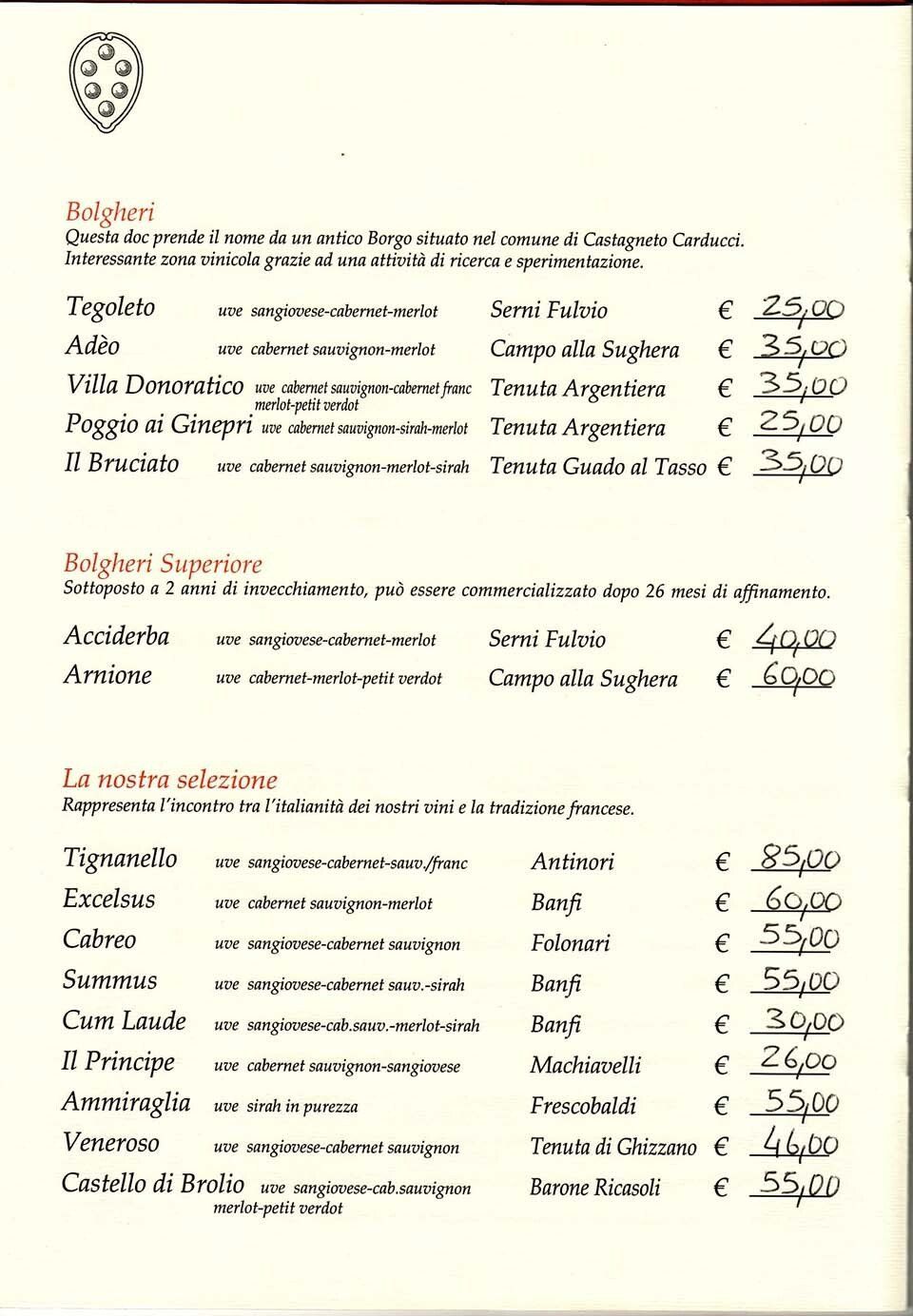 Carta dei vini