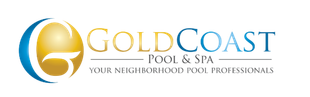 Gold Coast Pool & Spa logo with gold and blue wave icon and tagline &ldquo;Your neighborhood pool professionals&rdquo;