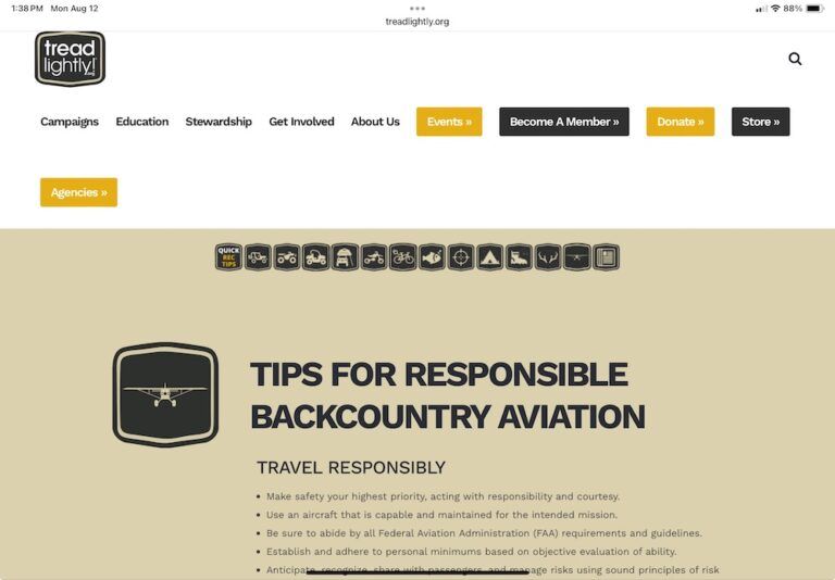 A website titled tips for responsible backcountry aviation