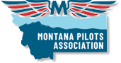 The logo for the montana pilots association is a map of montana with wings.