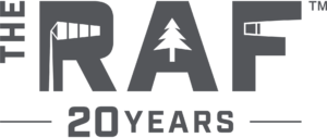 A logo for the raf 20 years with a tree in the middle