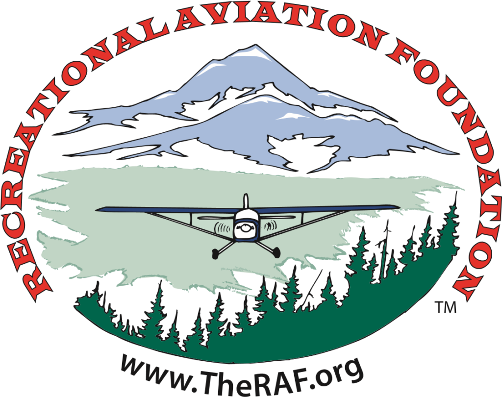 A logo for the national aviation foundation with a plane and mountains in the background