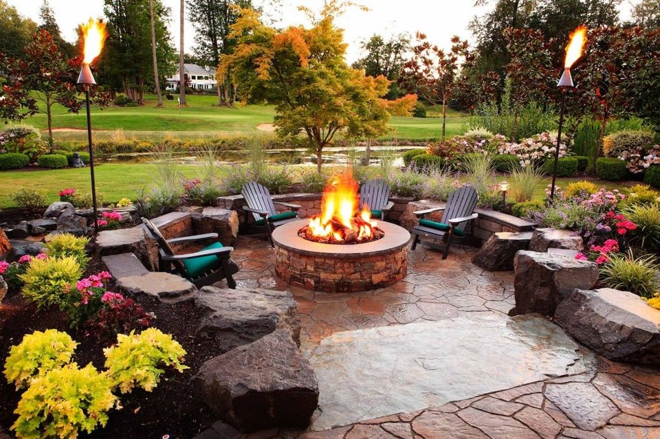 outdoor firepit and lawn chairs