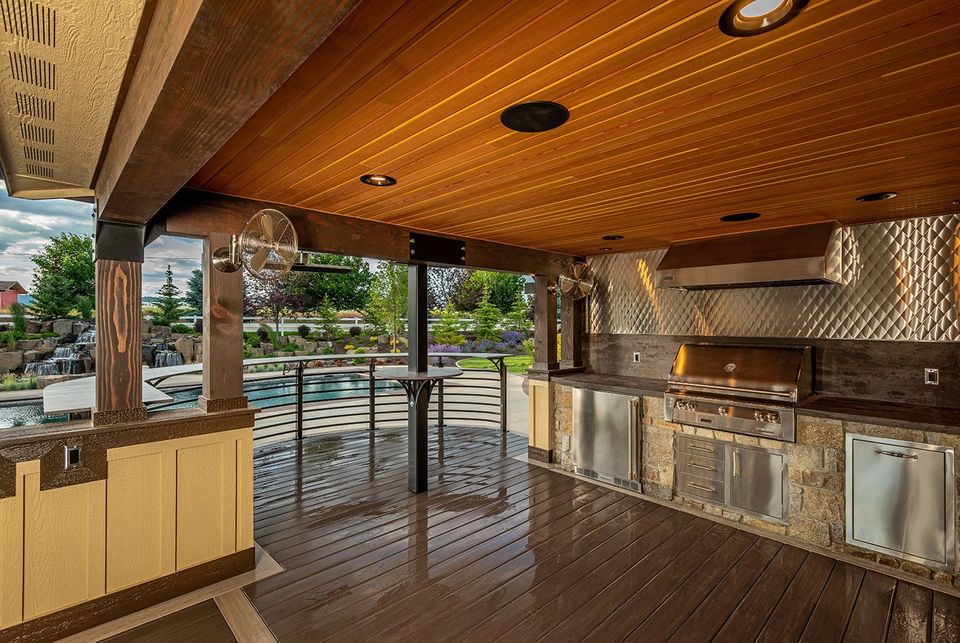 outdoor covered kitchen and deck