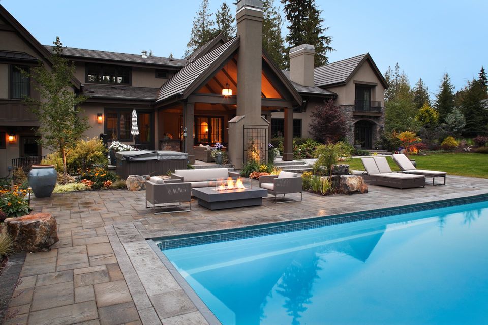 outdoor retreat with pool and fire pit