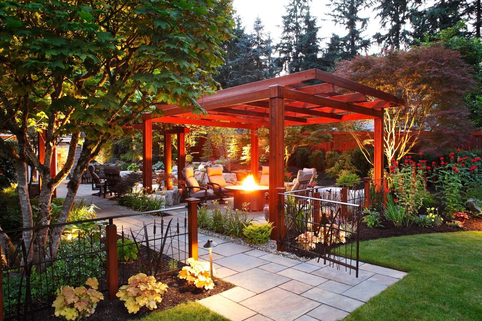 pergola backyard firepit