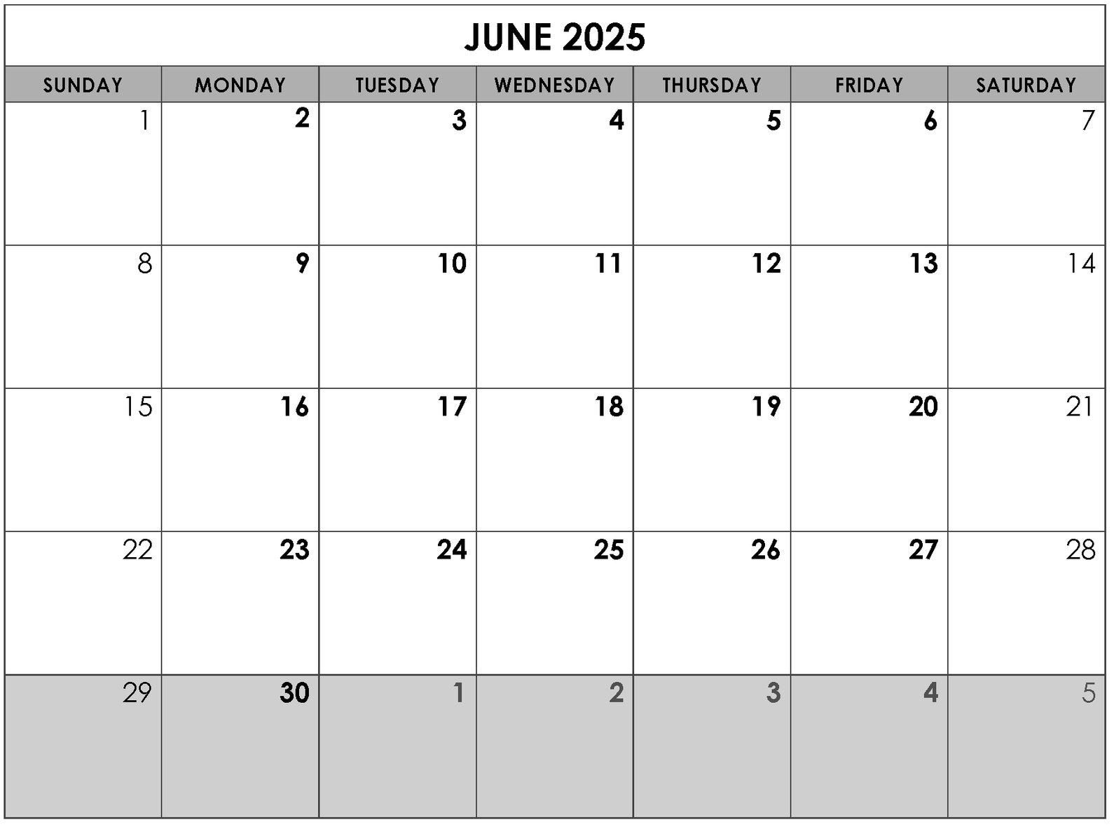 A calendar for june 2025 is shown on a white background