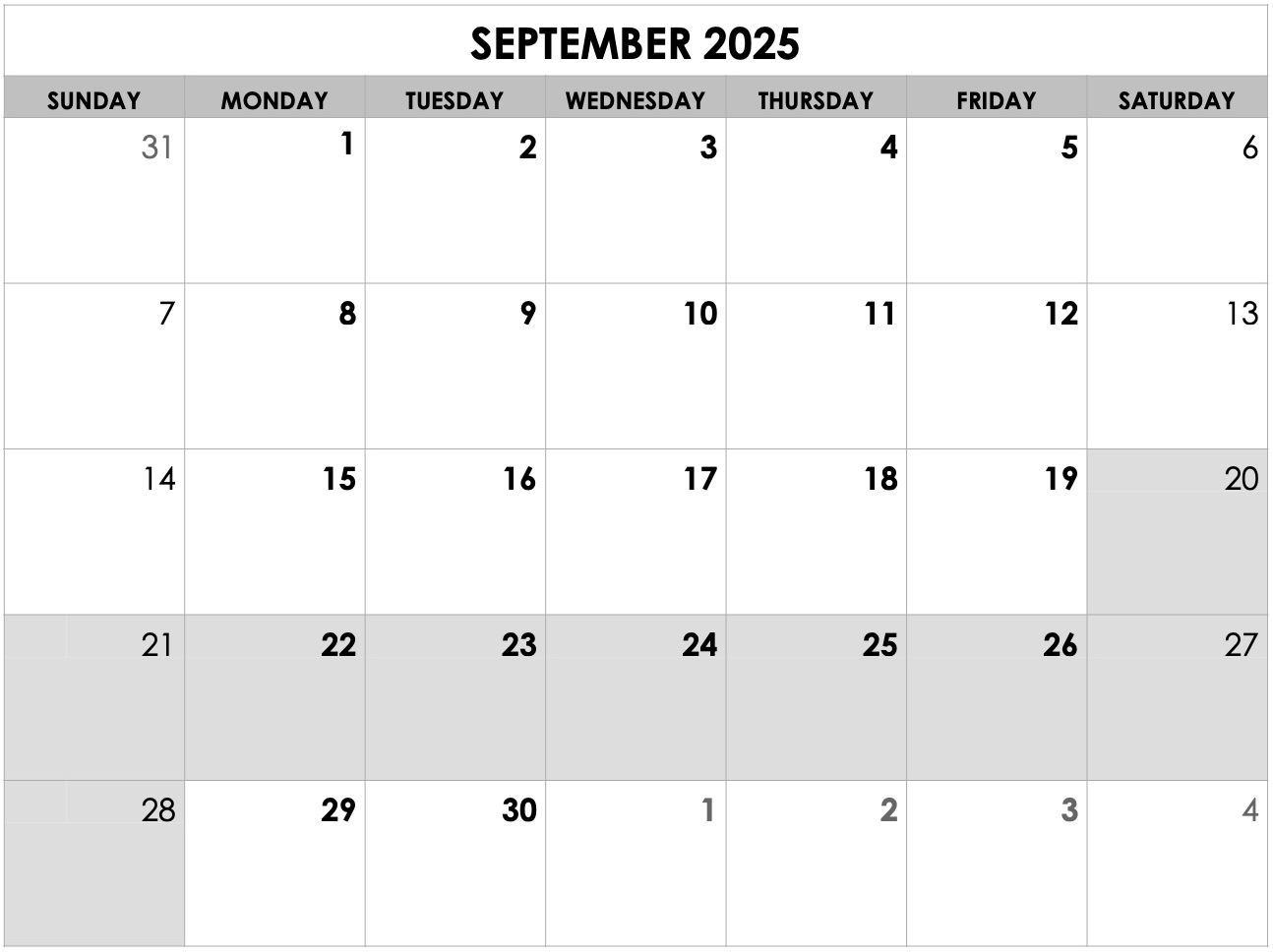A black and white calendar for july 2025