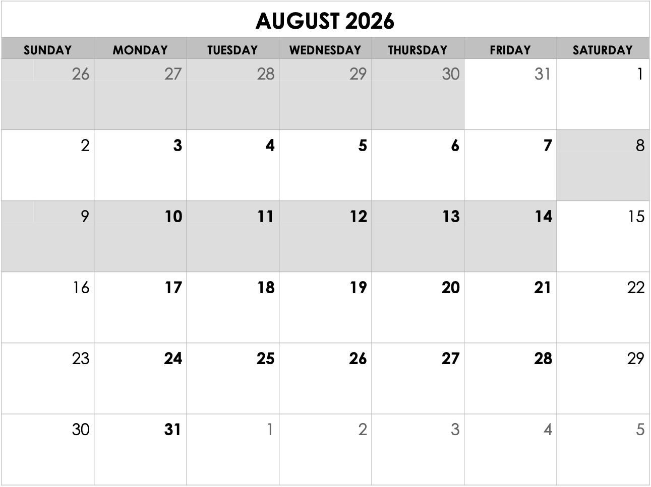 A black and white calendar for july 2025