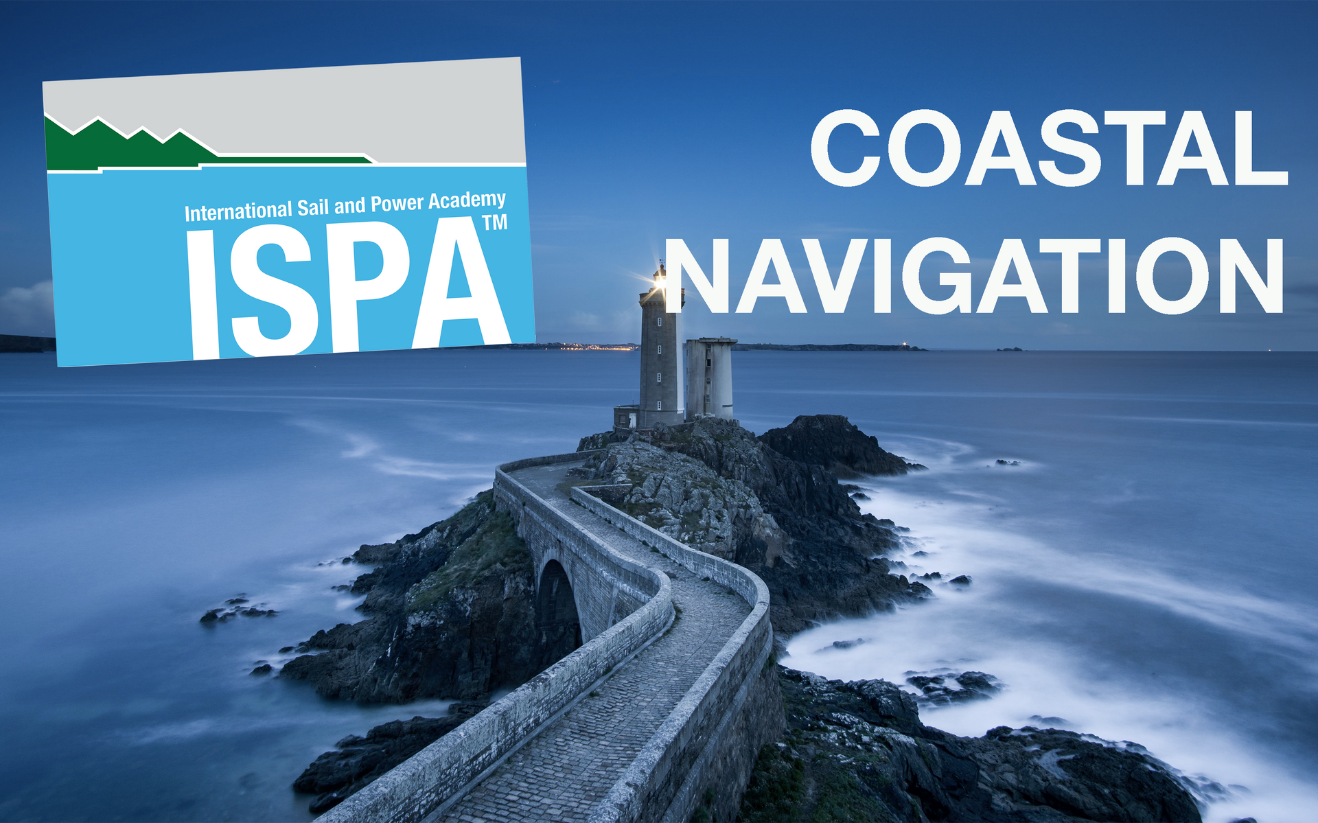 A sign for ispa coastal navigation with a picture of a lighthouse