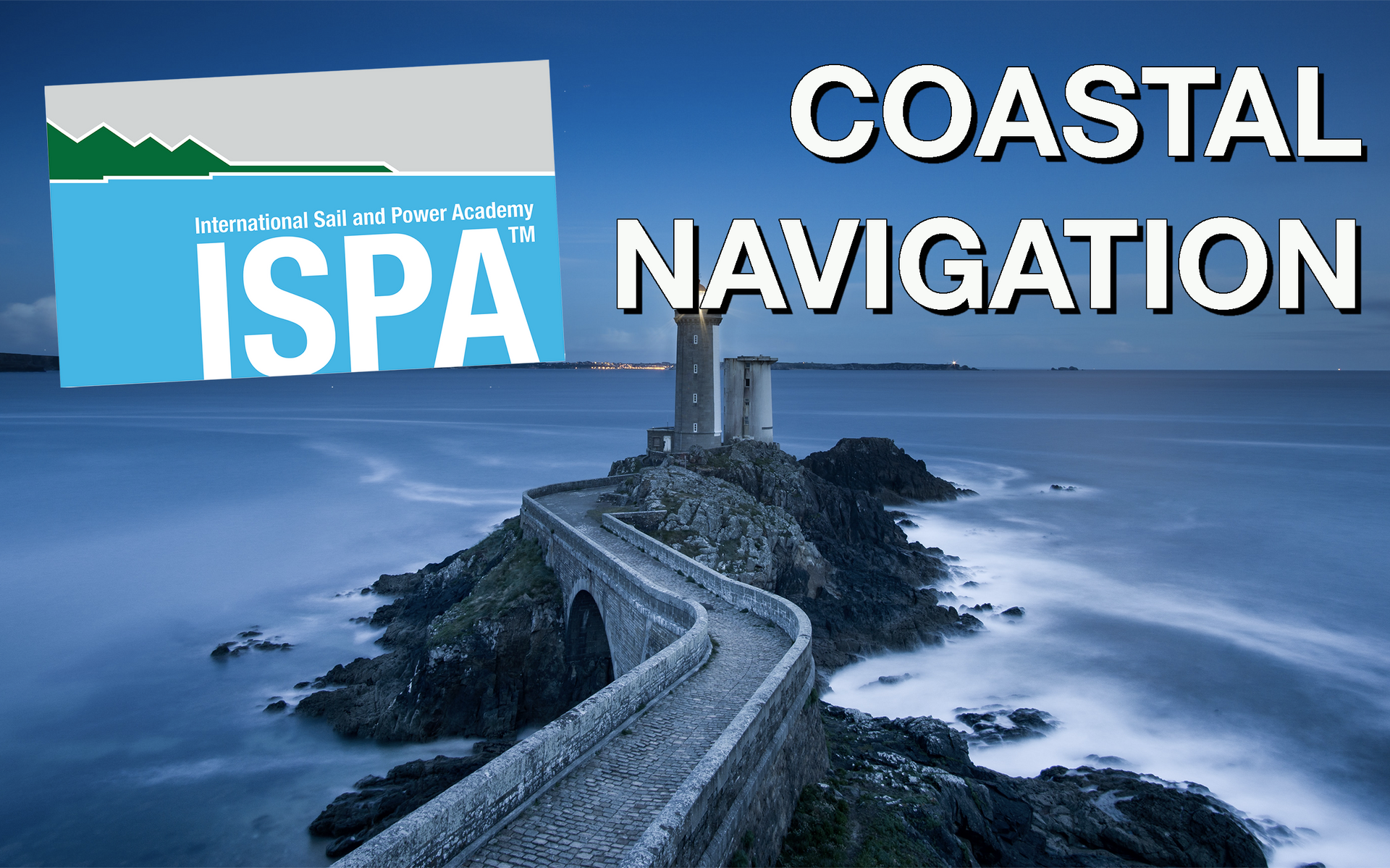 A sign for ispa coastal navigation with a picture of a lighthouse