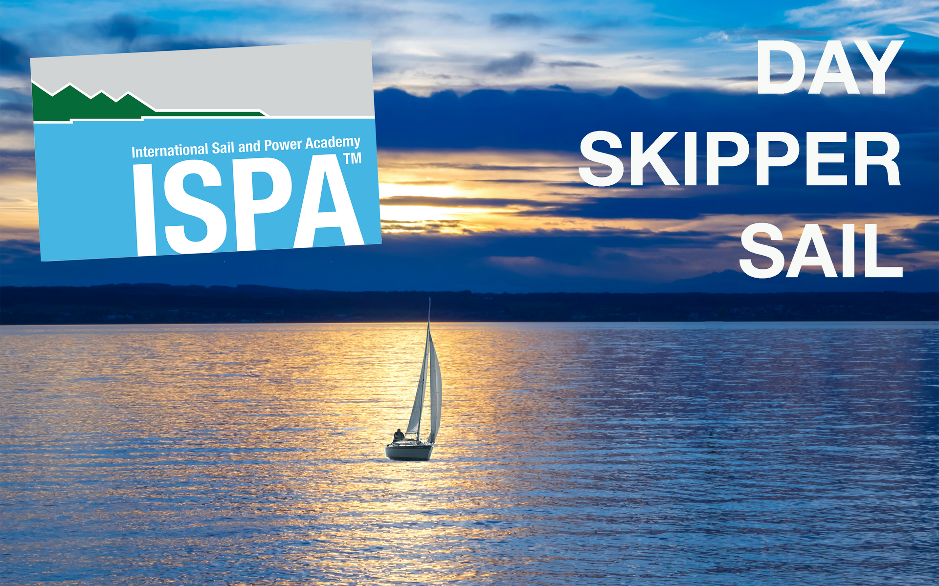 An ispa day skipper sail sign with a sailboat in the water