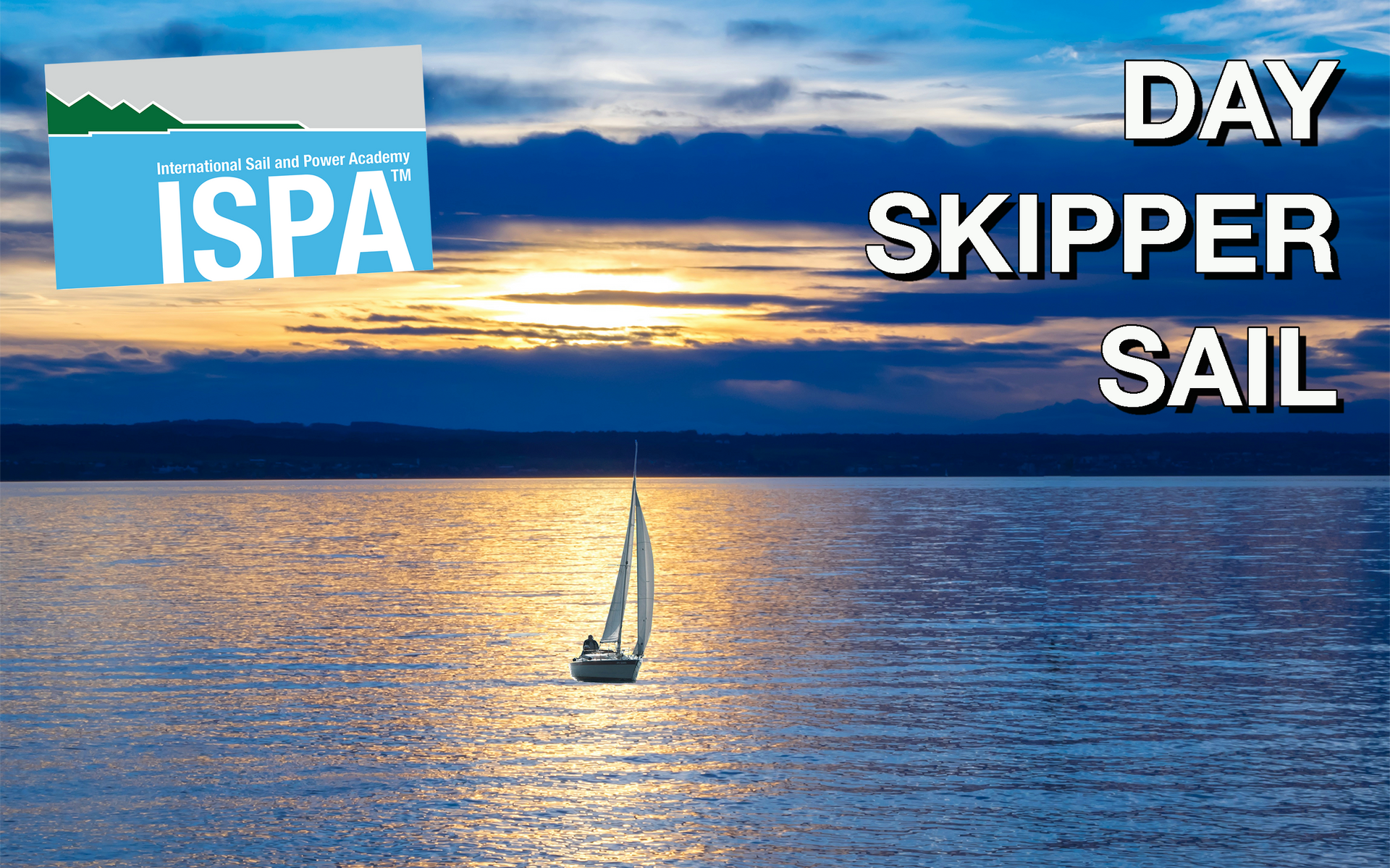 An ispa day skipper sail sign with a sailboat in the water