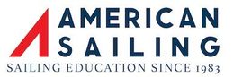 The american sailing logo is blue and red and says sailing education since 1983