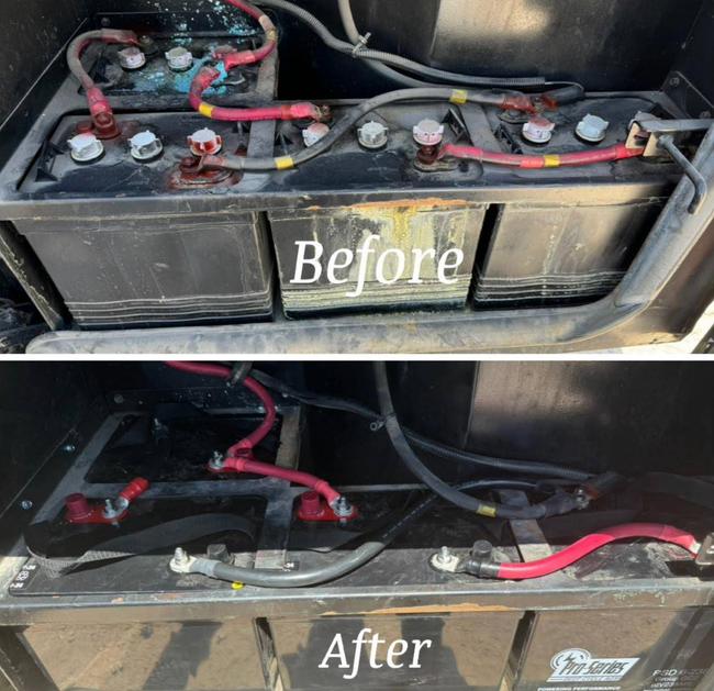 A before and after picture of a battery in a box