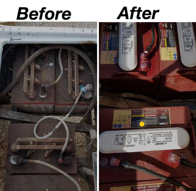 A before and after picture of a battery