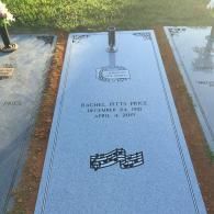 A granite grave marker for Rachel Pitts Price, dated Dec 24, 1921 – April 4, 2019, featuring musical notes engraving.