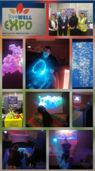 Collage of images from the sensory room at the event