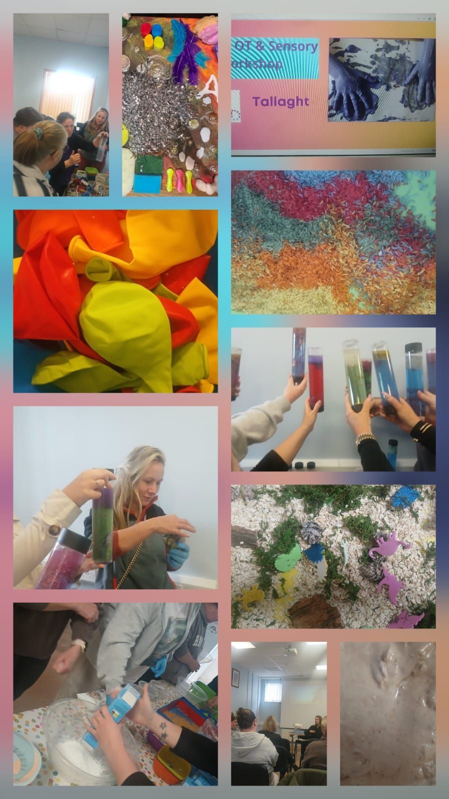 collage of images from a workshop with colorful and creative exercises for parents