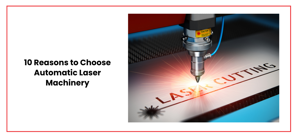 Laser machinery cutting metal, with text 