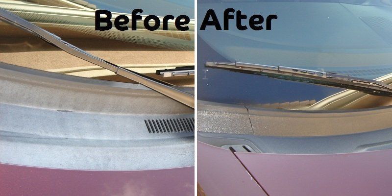A before and after picture of a windshield wiper