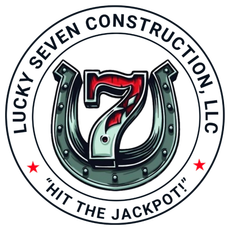 Lucky 7 Construction LLC Logo for Lucky Seven Construction, LLC: Horseshoe around a stylized red