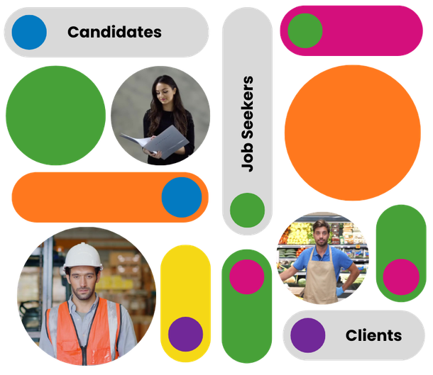 A collage of colorful circles with the words candidates and job seekers