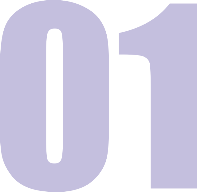 Le chiffre « 01 » en violet clair, composé dans une police sans empattement grasse sur fond blanc.