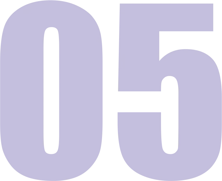 Le chiffre « 05 » en gros caractères sans empattement violet clair sur fond blanc.