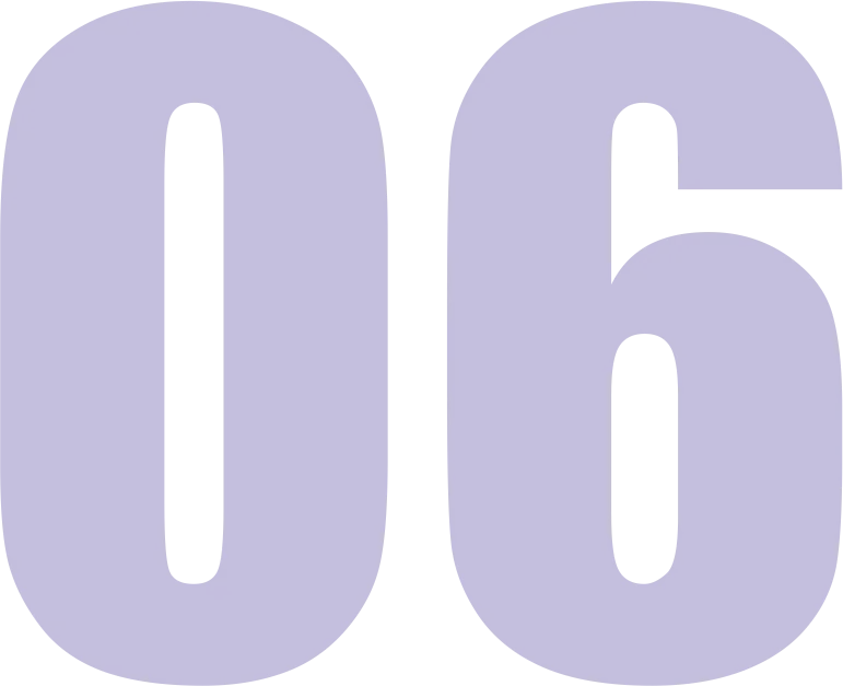 Le chiffre 06 en caractères gras, violet clair, sans empattement, sur fond blanc uni.