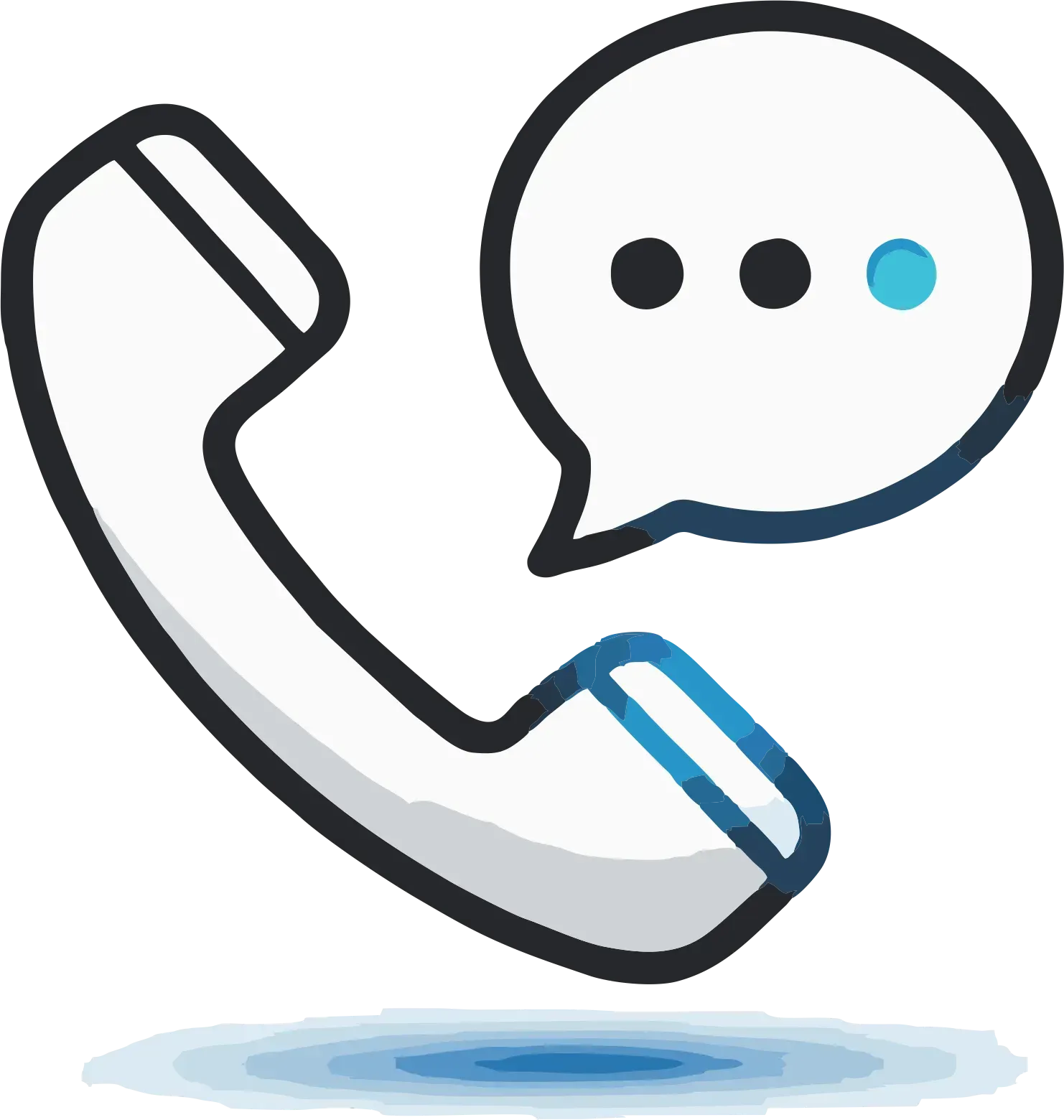 Une icône stylisée représentant un combiné téléphonique, avec une bulle de dialogue adjacente contenant trois points.