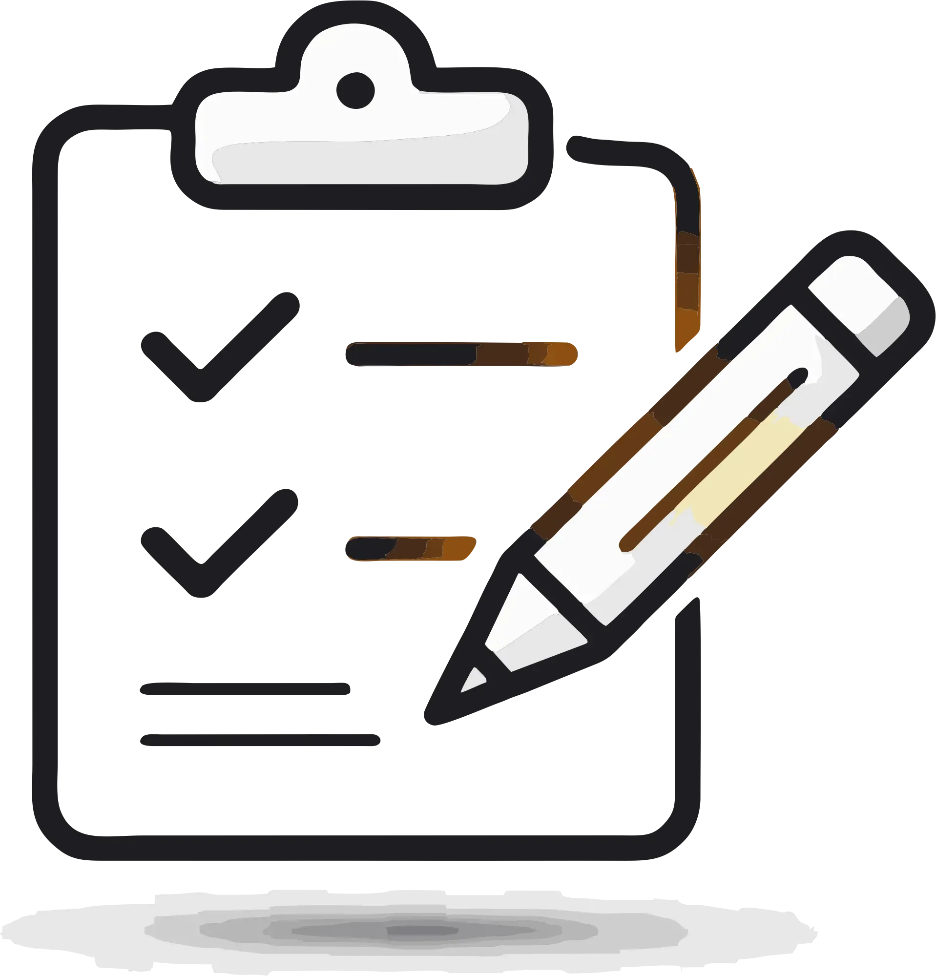 Un bloc-notes avec deux éléments cochés et un crayon posé sur la feuille, indiquant des tâches ou une liste en cours de réalisation.