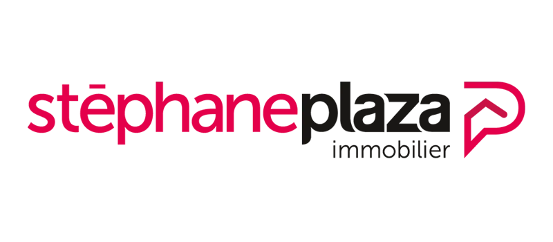 Logo pour Stéphane Plaza Immobilier, présentant le nom de la marque en rose et noir avec une icône de maison rose stylisée.