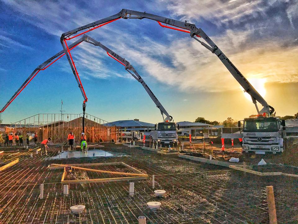 Mackay house slab being poured with concrete