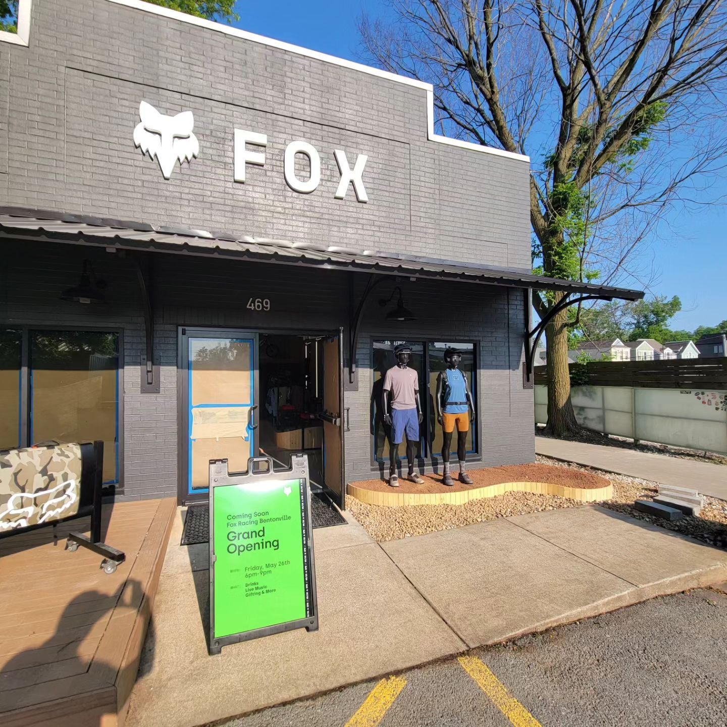 A store front with a sign that says `` fox '' on it.