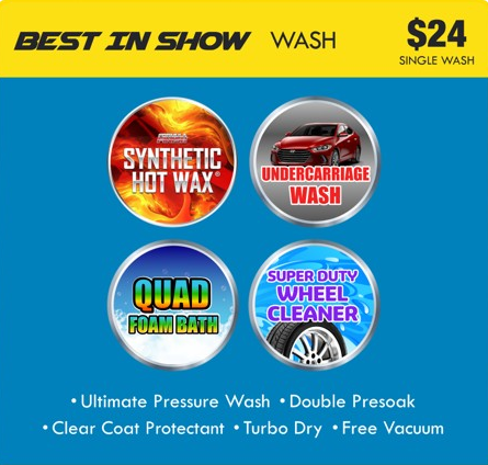 A poster for a car wash that says `` best in show wash ''.